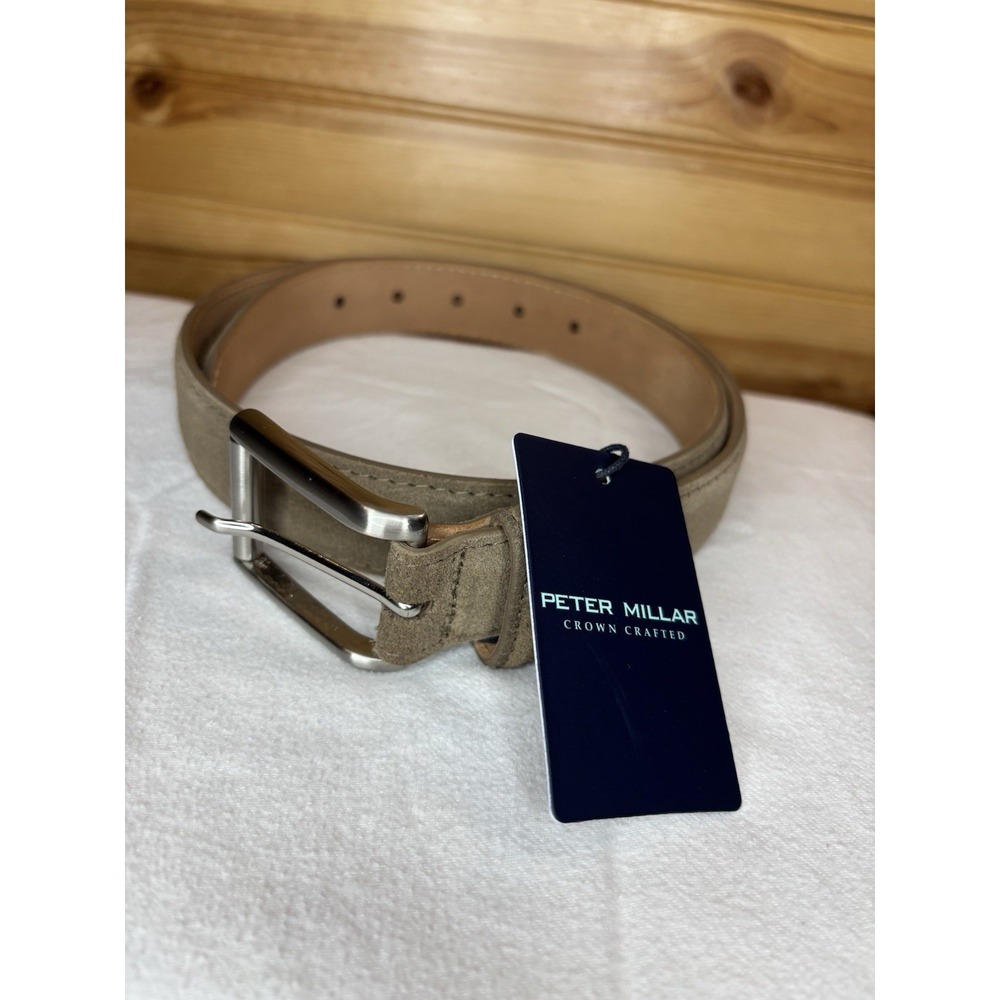 Peter Millar Crown Crafted Genuine Calf Suede Belt 32 NWT $200 Tan Made In USA